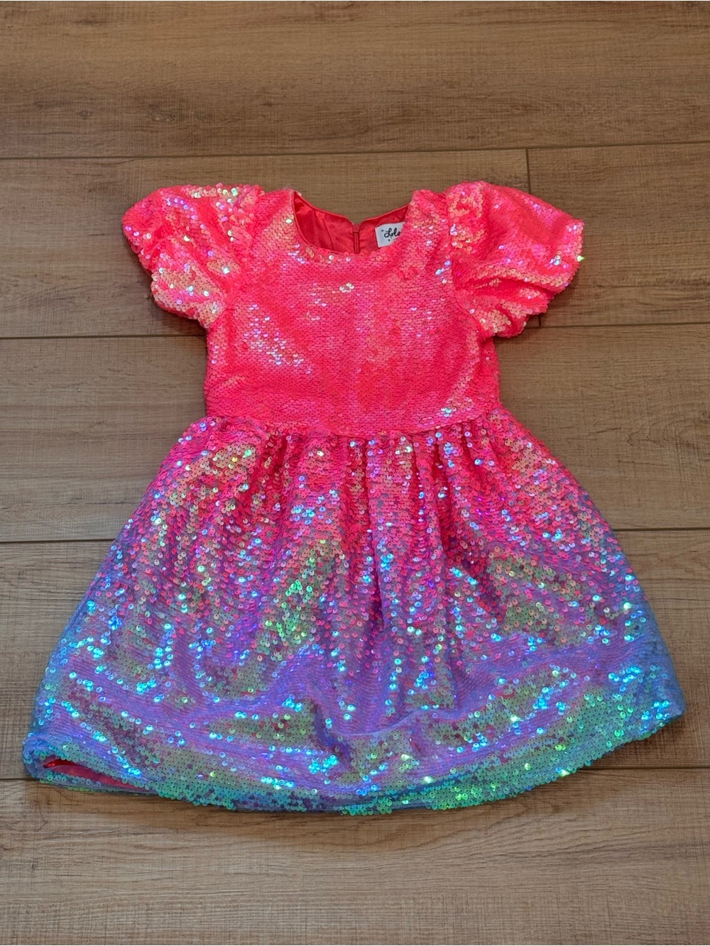 Lola + The Boys Pink Ombre Sequin Dress Short Sleeve Party Sparkle Size Girls 8 - Picture 3 of 11